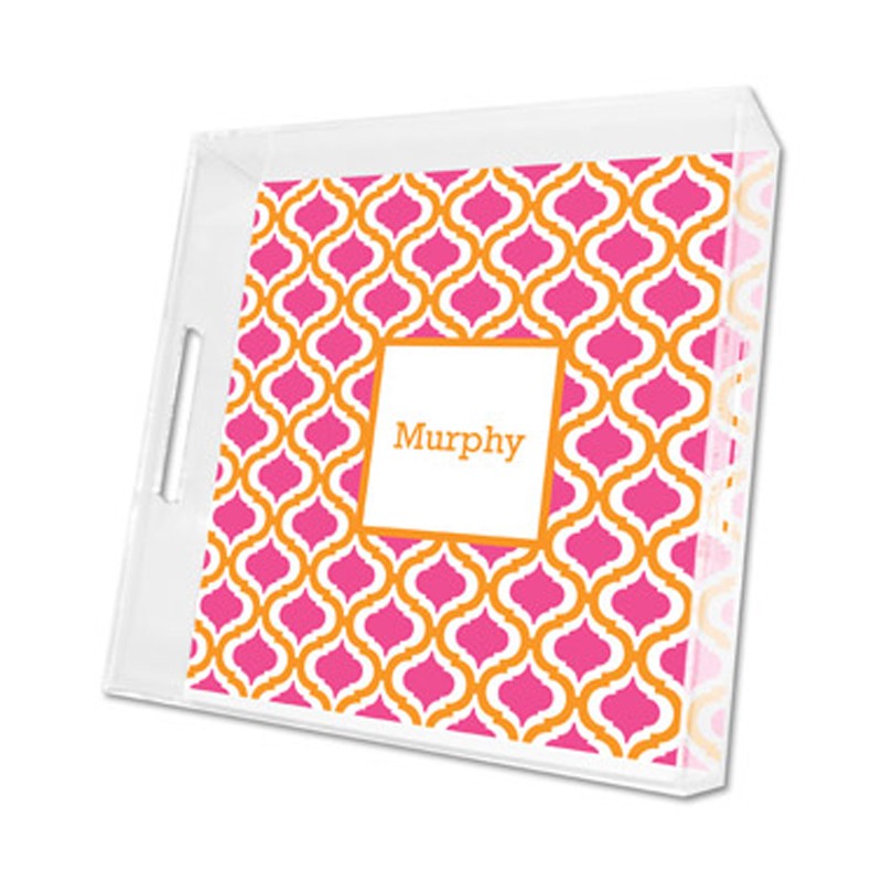 kate tangerine & raspberry lucite tray - square