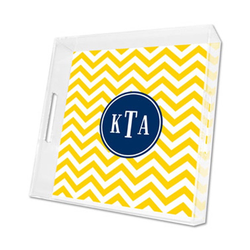 chevron sunflower lucite tray - square