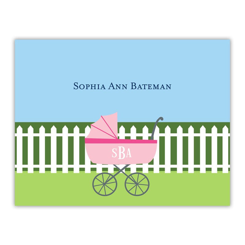 boatman geller charming pram pink foldover note cards