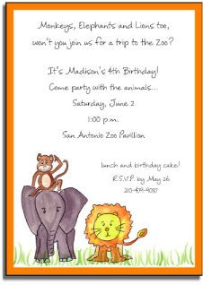 personalized invitations  3 zoo friends