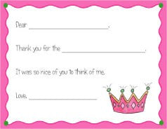 personalized thank you notes  little princess fill-in thank you