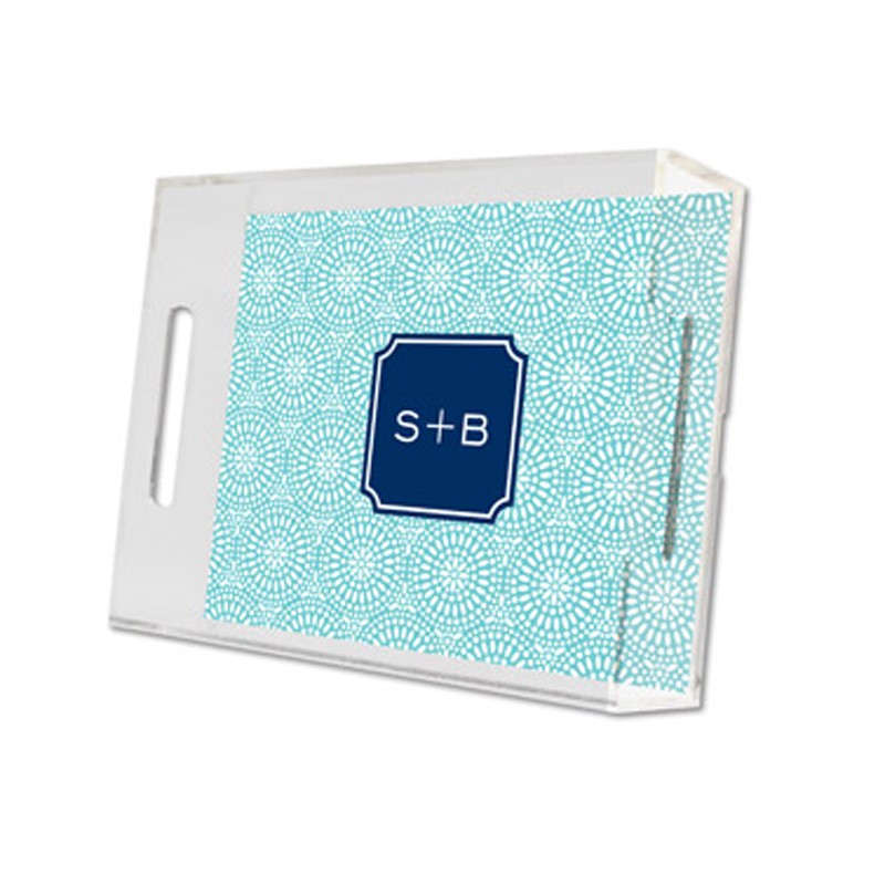 bursts teal lucite tray - small