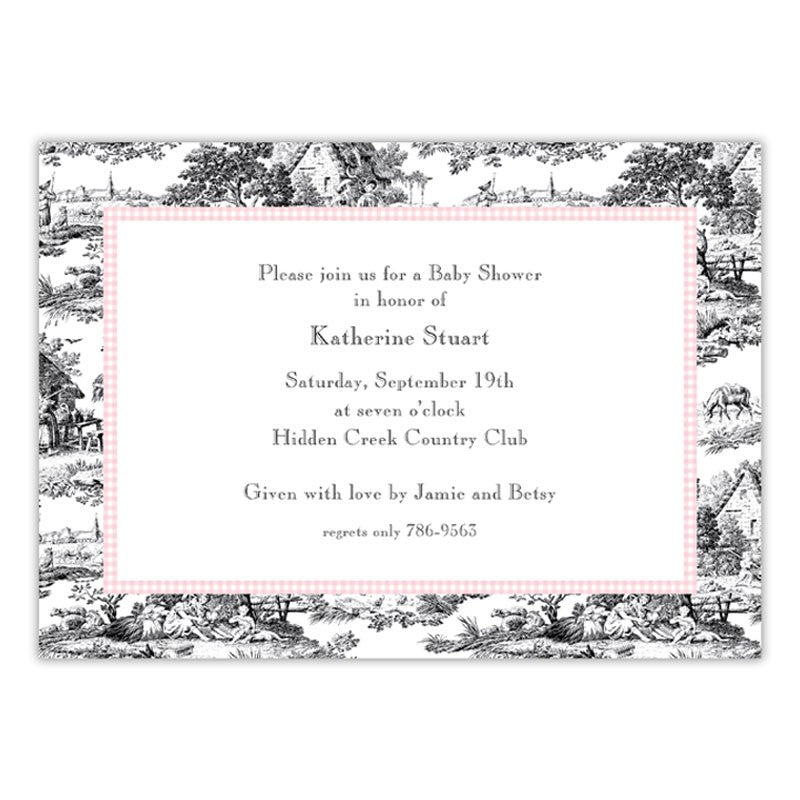 boatman geller toile black with pink check large flat notecard