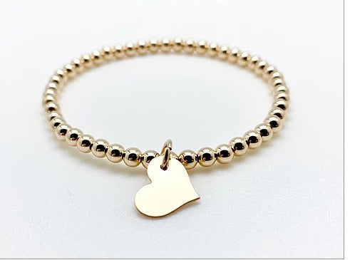 large heart beaded bracelet - 14k 4mm
