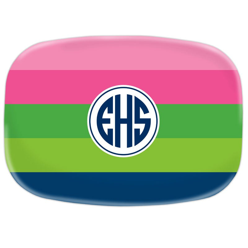 boatman geller bold stripe pink, green & navy platters