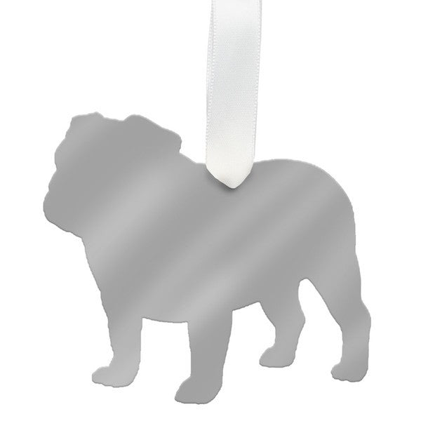 moon and lola english bulldog christmas ornament- silver
