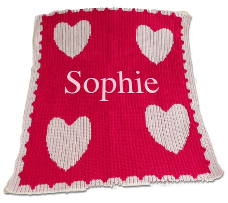 personalized hearts blanket with scalloped edge