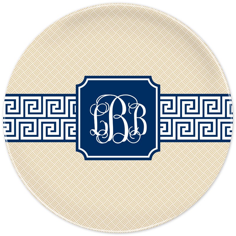 boatman geller greek key band navy plate