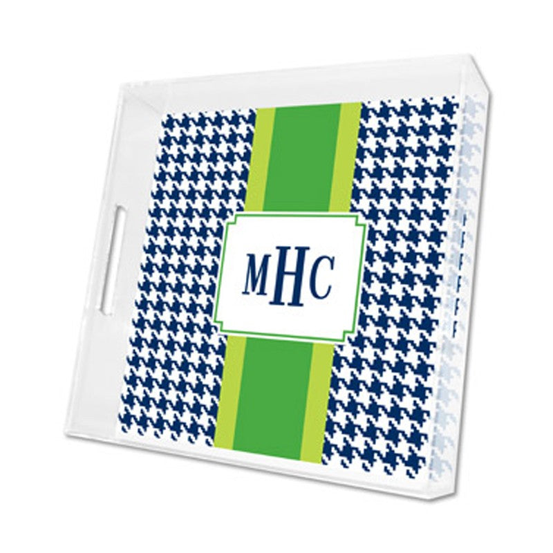 alex houndstooth navy lucite tray - square