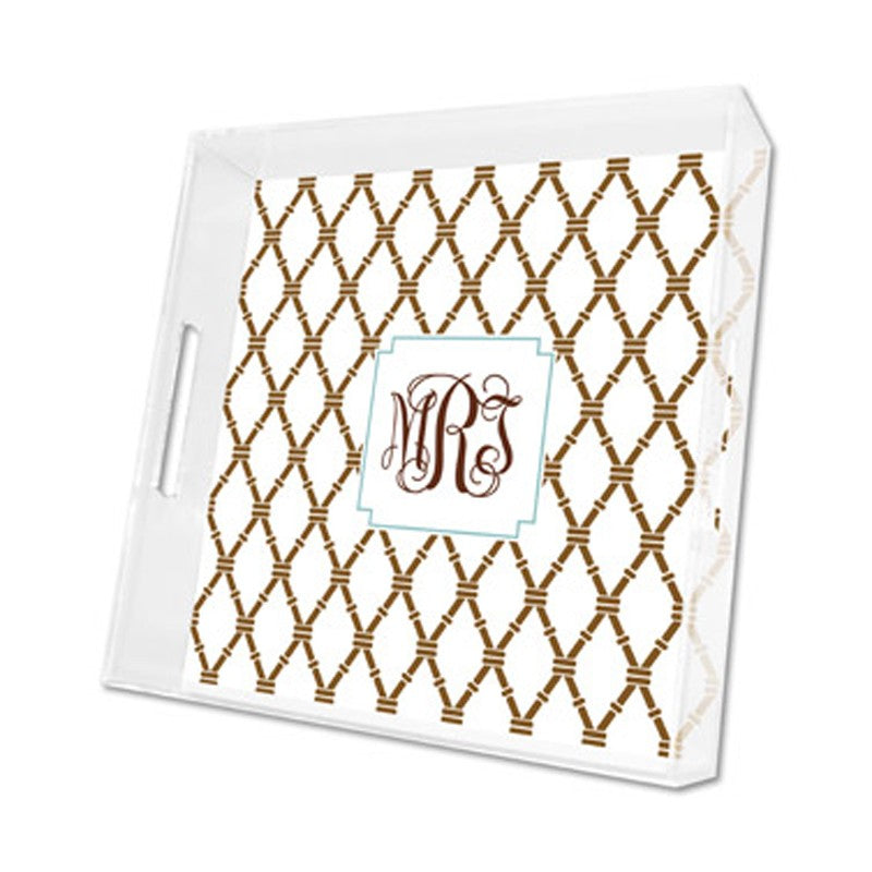 bamboo brown & slate lucite tray - square