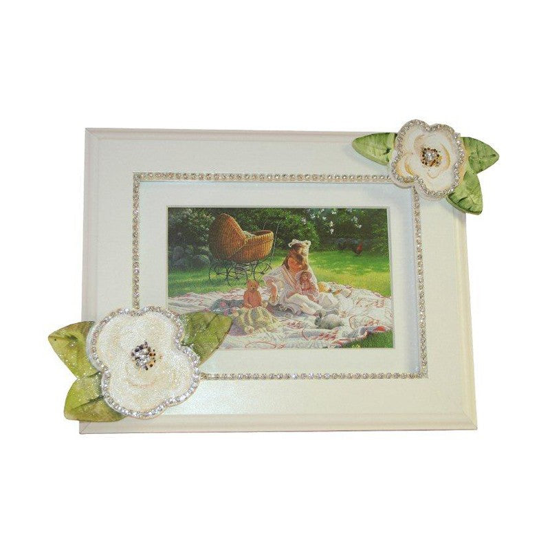 ivory roses with bling picture frame