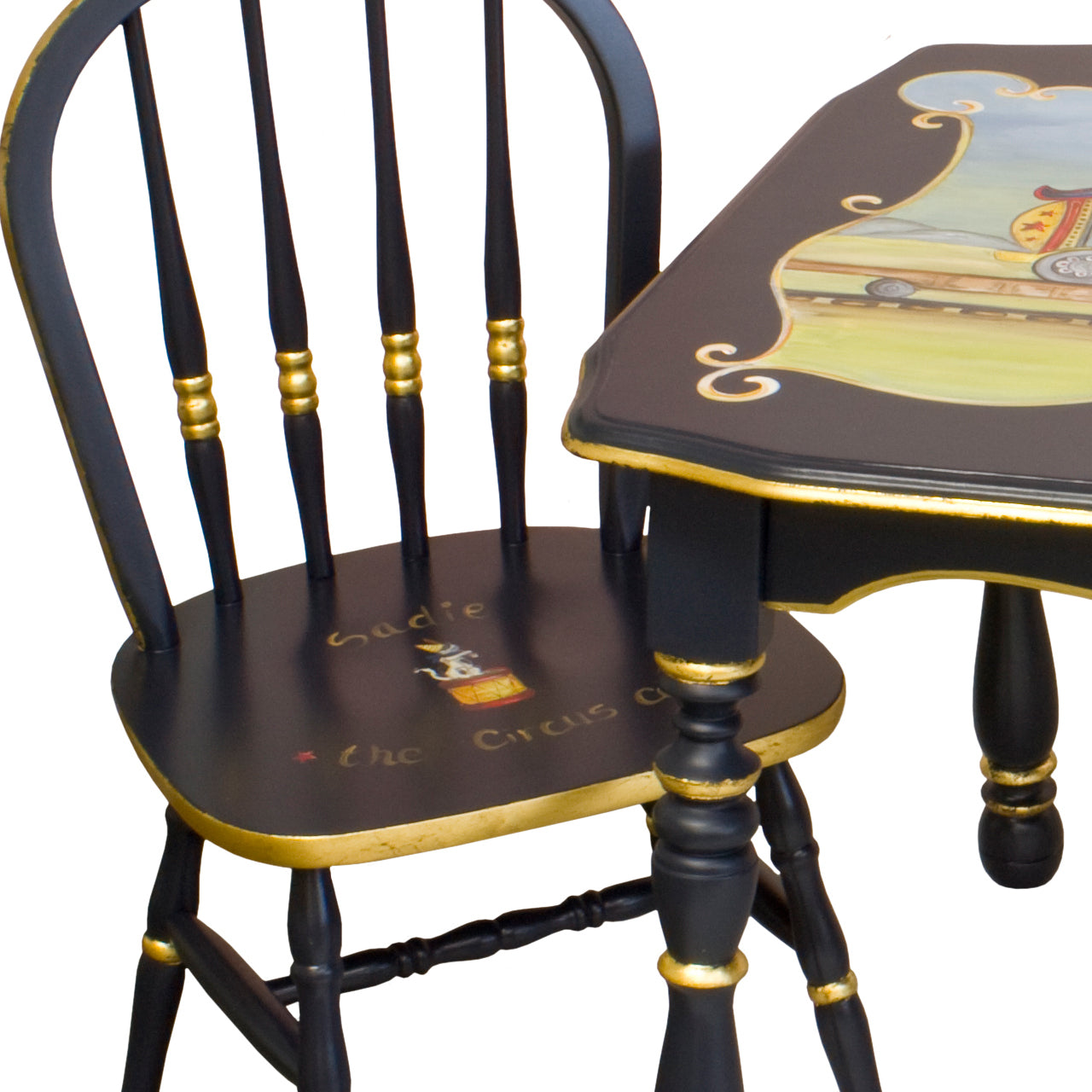 Vintage Play Table and Chair Set Navy And Gold Gilding Circus