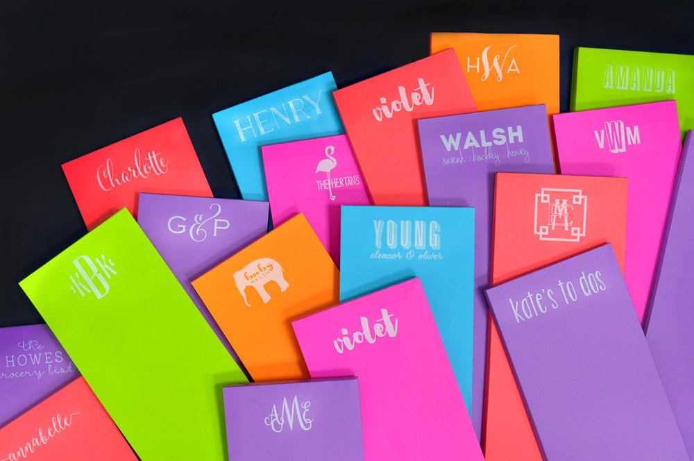 White on Bright Personalized Skinny Note Pad